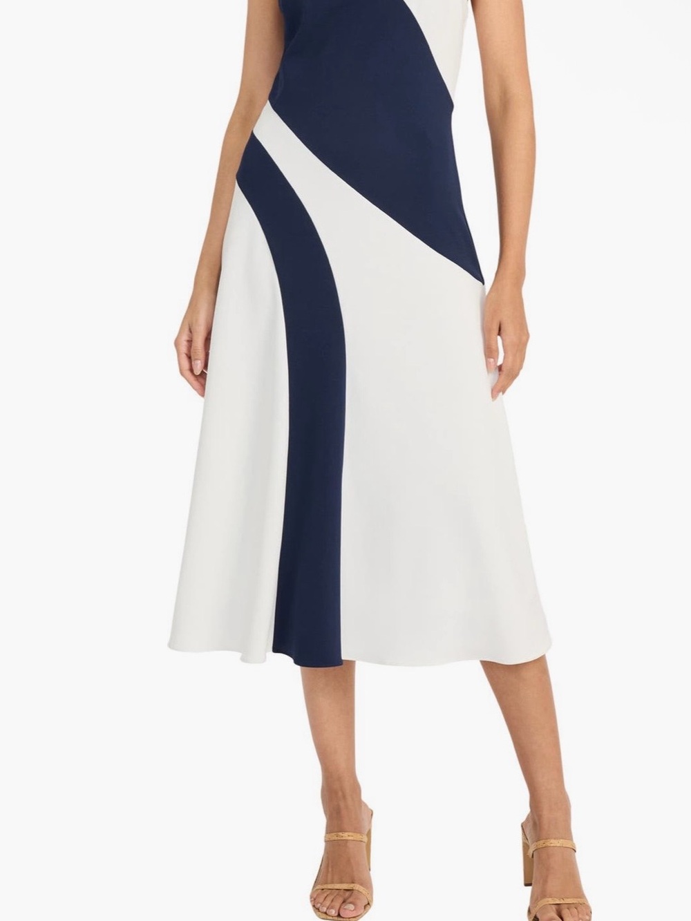 Maggy London Navy and White Colorblock Midi Dress